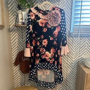 Floral and Polka Dot Dress High Low